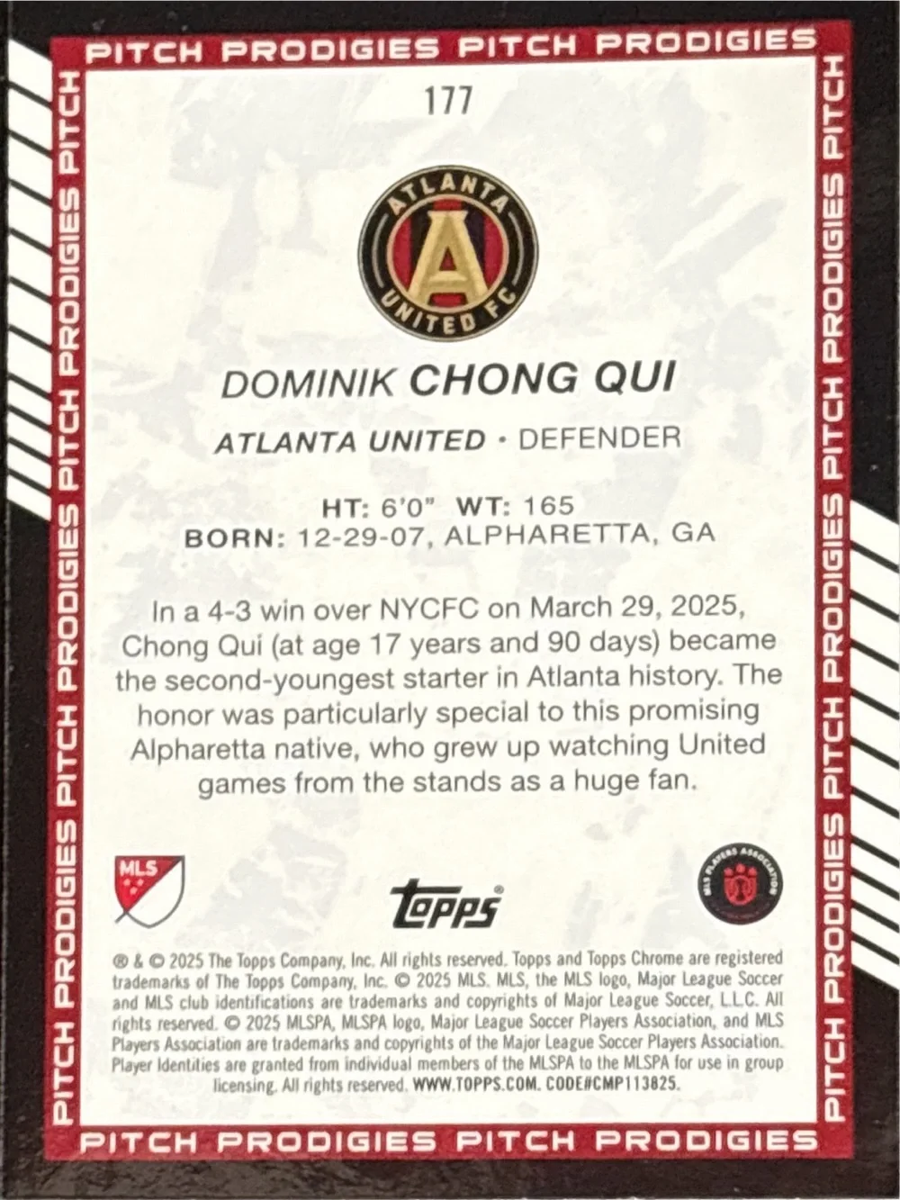 Topps Chrome Dominik Chong Qui Rookie Soccer Card- Atlanta